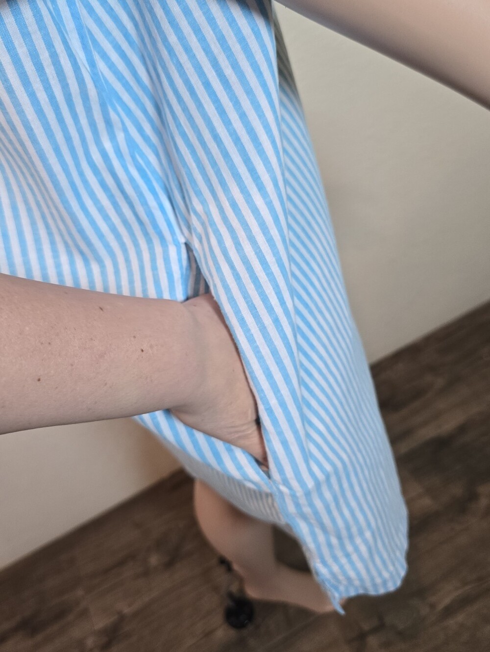 La Relaxed Cotton And Linen Dress Striped Blue/white Size Large - Picture 5 of 11